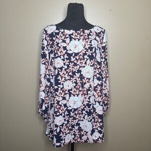 Banana Republic Women's Sz L Floral Print Long Sleeve Boat Neck Tunic Top